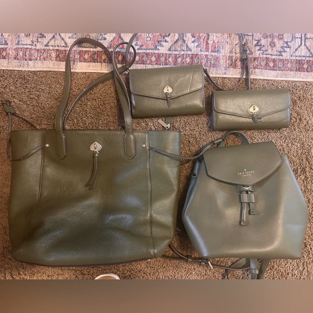 Kate Spade Forest Green Tote and Backpack Set